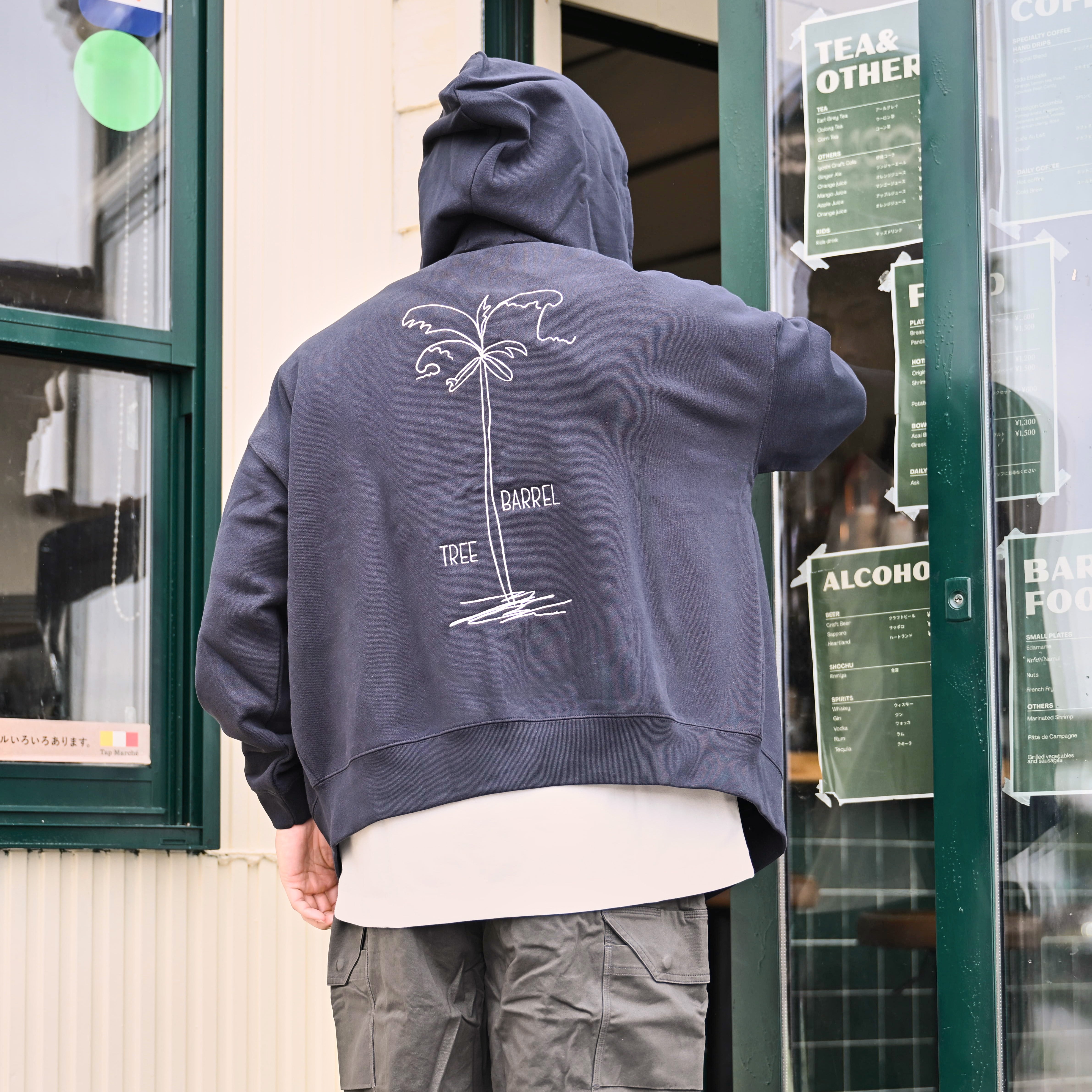 10.0オンス ヤシの木両面刺繍 オーバーサイズ ZIP-UP フーディ