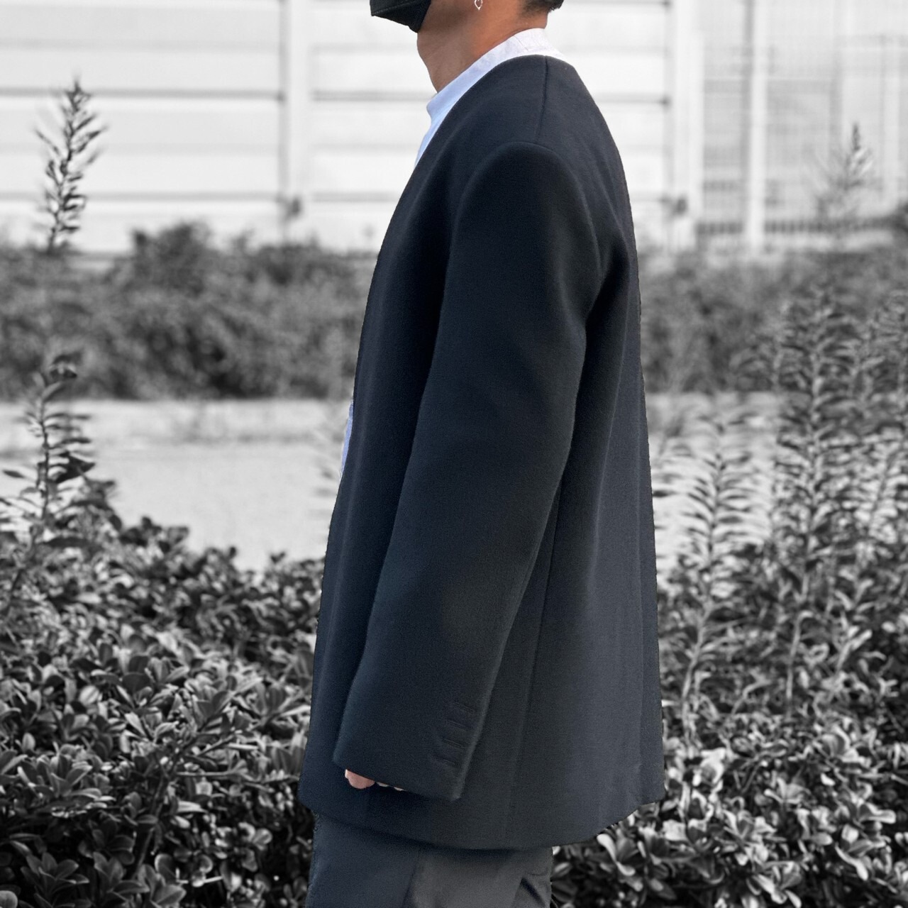 【WE11DONE】BLACK MENS OVERSIZED COLLARLESS BLAZER(BLACK) - 11