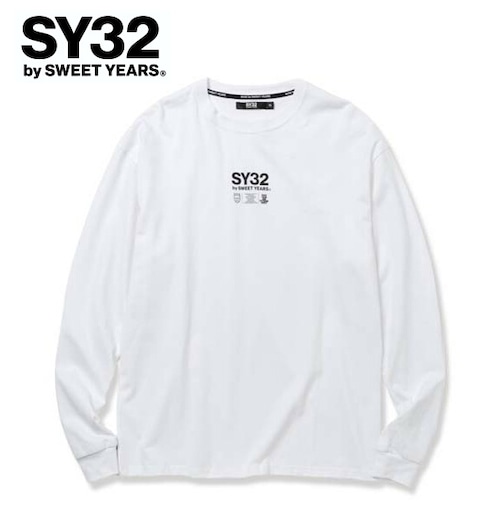 コピー：SY32 by SWEET YEARS エスワイサーティトゥ Tシャツ 長袖 クルーネック ロンT メンズ MULTI CENTER LOGO L/S TEE 14175J-W WHITE