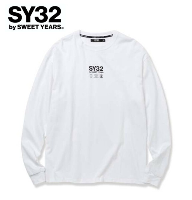SY32 by SWEET YEARS エスワイサーティトゥ Tシャツ 長袖 クルーネック ロンT メンズ MULTI CENTER LOGO L/S TEE 14175J-W WHITE