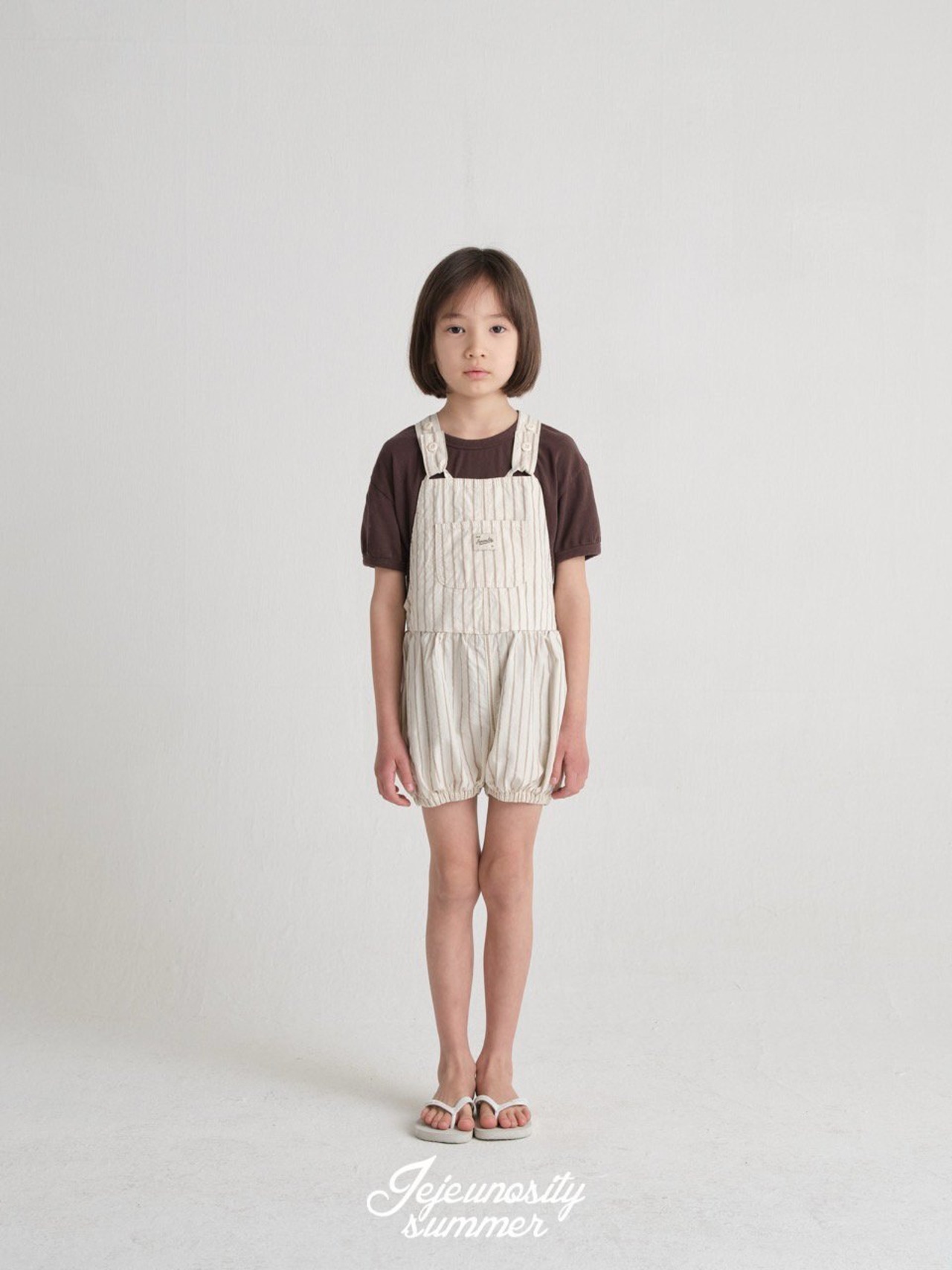 【jejeunosity】ブルームベリーオーバーオール25SM サロペット ベージュストライプ 80〜110cm - 2