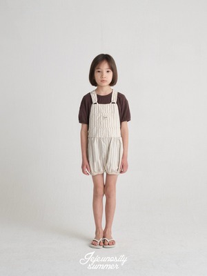 【jejeunosity】ブルームベリーオーバーオール25SM サロペット ベージュストライプ 80〜110cm