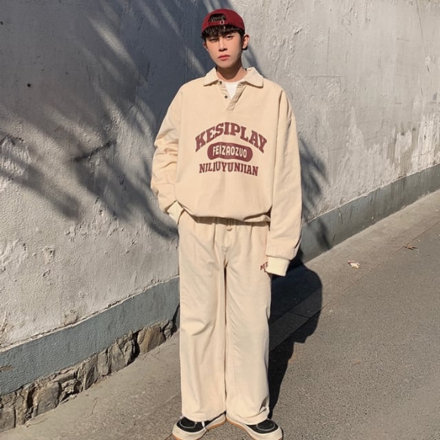 【予約販売】メンズ セットアップ 無地 シンプル コーデュロイ ブラック/グレー/ベージュ スエット カジュアル 部屋着 カジュアル パンツ セット ジャージ ジム スポーティー ダンス ジム 韓国 トレンド 大きいサイズ M/L/XL/2XL/3XL