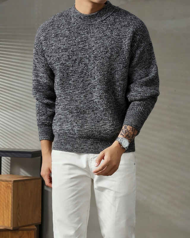 モックネック リブ編みニット 2色　A0088