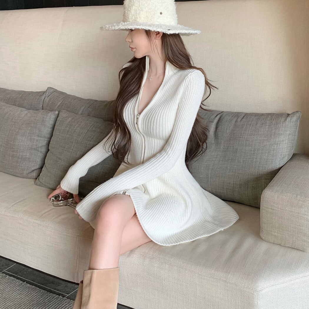 【dress】ジップニットミニワンピース N3454