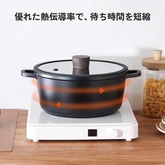 SENSARTE 両手鍋 20cm 鍋 深型 蓋付き 焦げ付きにくい 卓上鍋 カレー鍋