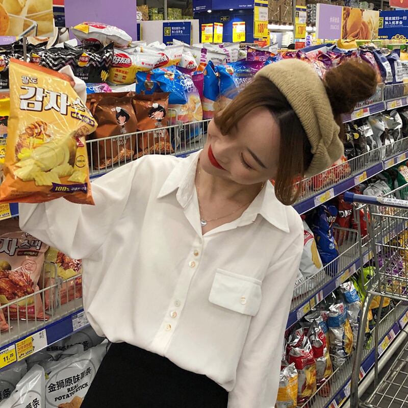 シャツ レディースサマーホワイトルーズブラウス ロング 夏物 試着室46427265987