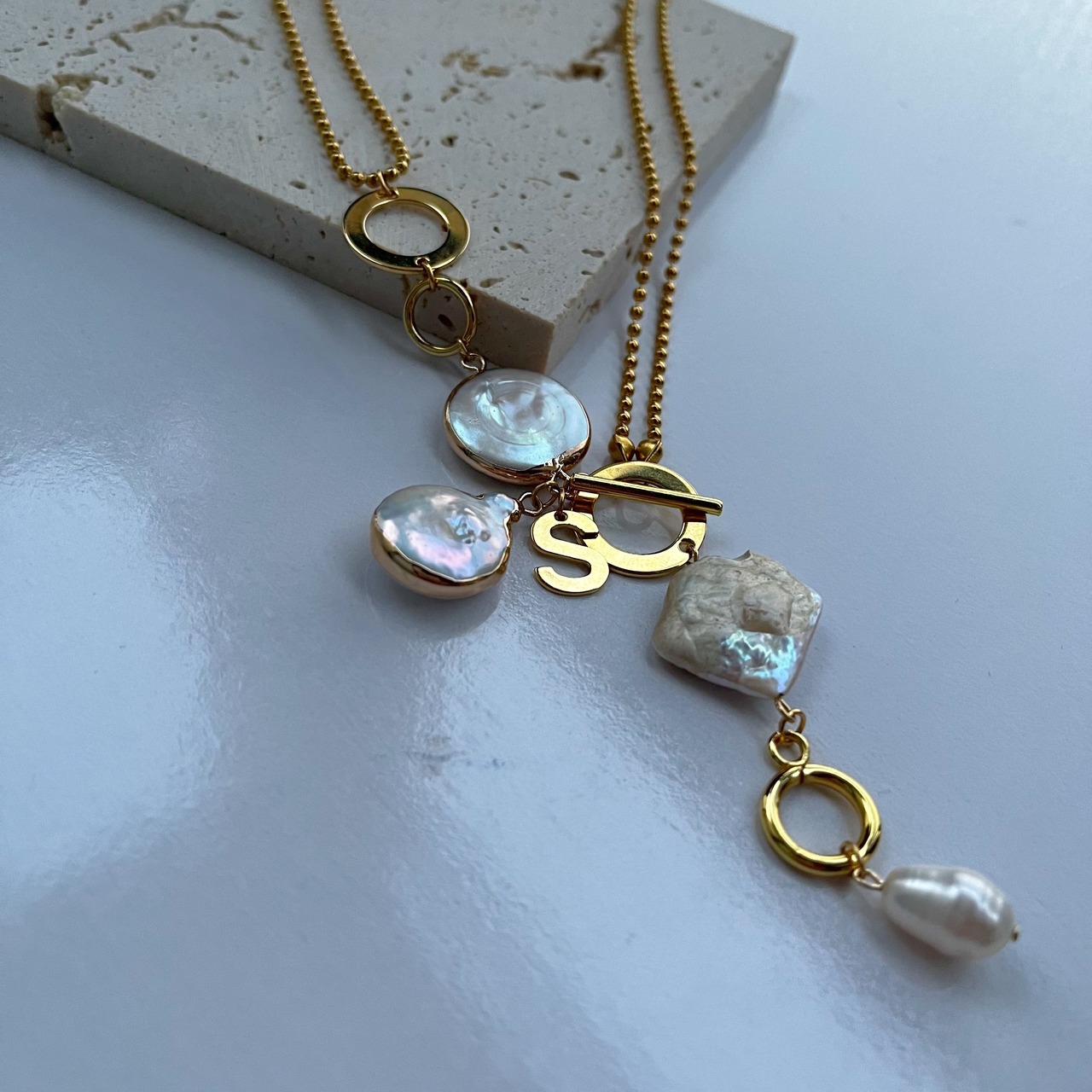 ボールチェーン × バロックパール ネックレス［GSN032］