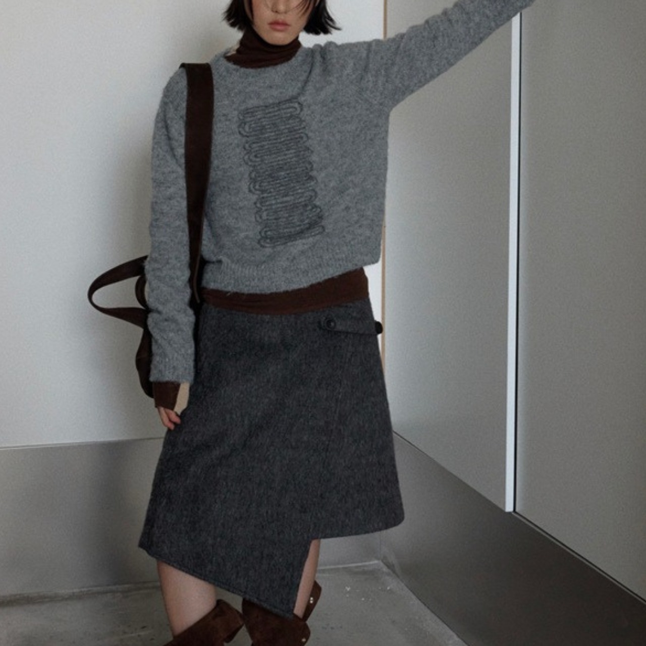 Button Asymmetrical Midi Flare Skirt T4027