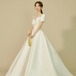 ウェディングドレス 結婚式 二次会 パーティー ロングドレス 白 Aライン カシュクール Vネック レースアップ バックコンシャス 大きいサイズ 半袖 ウェディングドレス 結婚式 二次会 パーティー