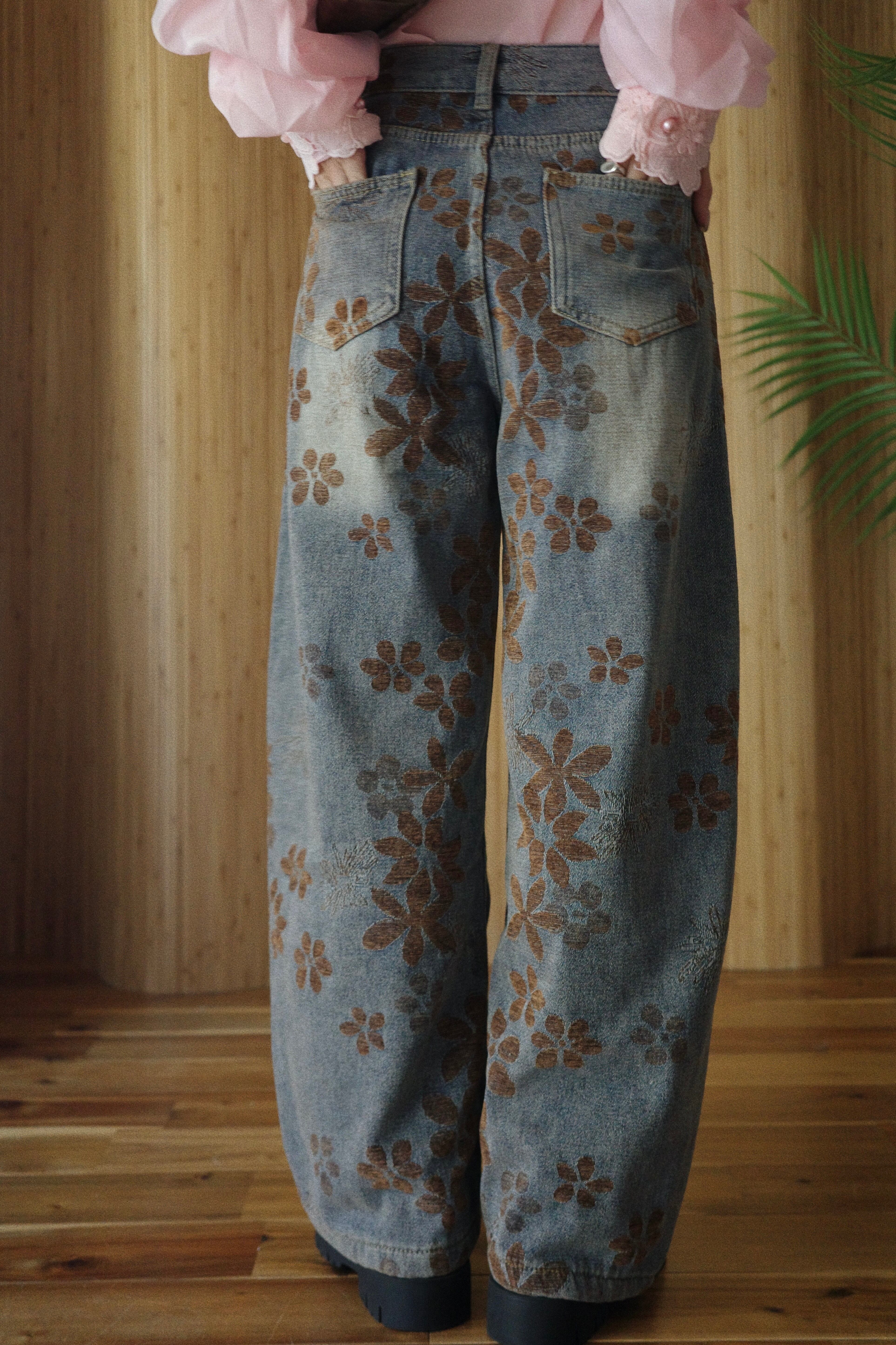 フラワーパターンデニムパンツ | osrsofficial