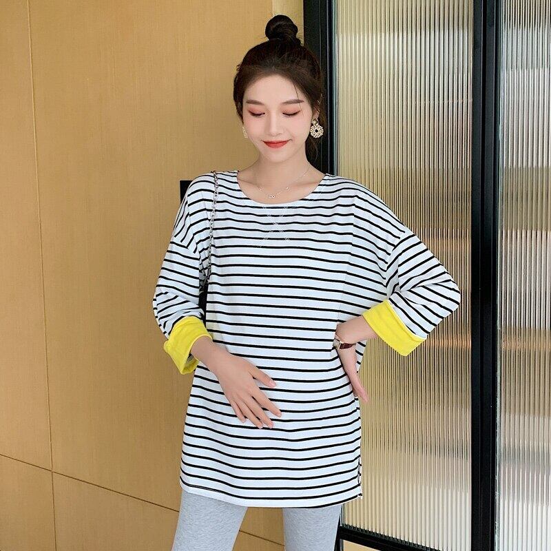 【新作】【送料無料】 1082＃2021春夏ストライプコットンマタニティTシャツルーズTシャツ服妊婦妊娠トップスレギンス スプリング 春物 サマー 夏物 AL expec453855508663