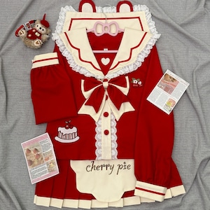 ゆめかわ♡選べる袖丈♪エプロン付きチェリーケーキセーラー服　seifuku75