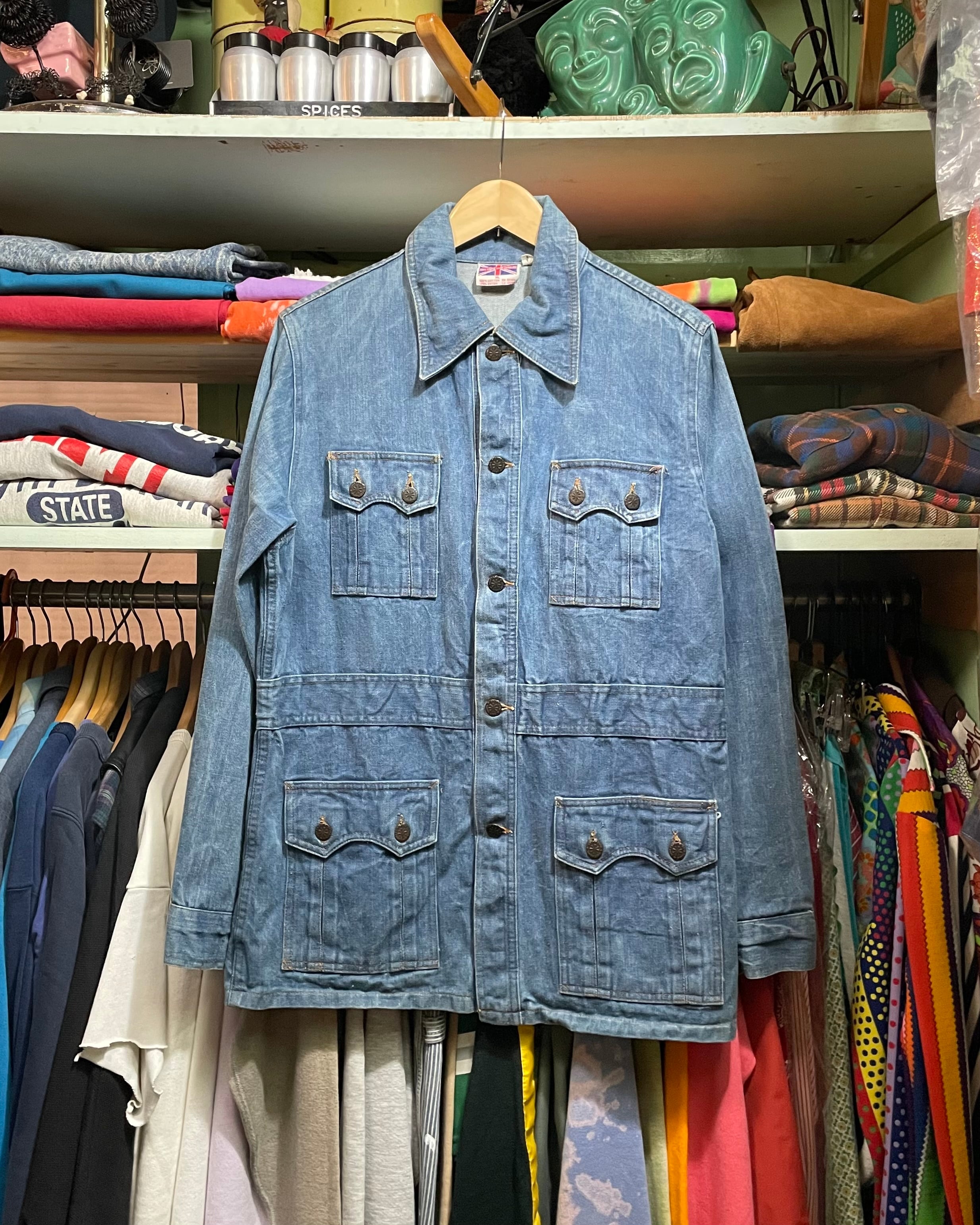 70's " BRITTANIA SPORTSWEAR " Denim Safari Jacket(beady clothing)