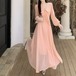 リボンVネックシフォンマキシワンピ ・79103