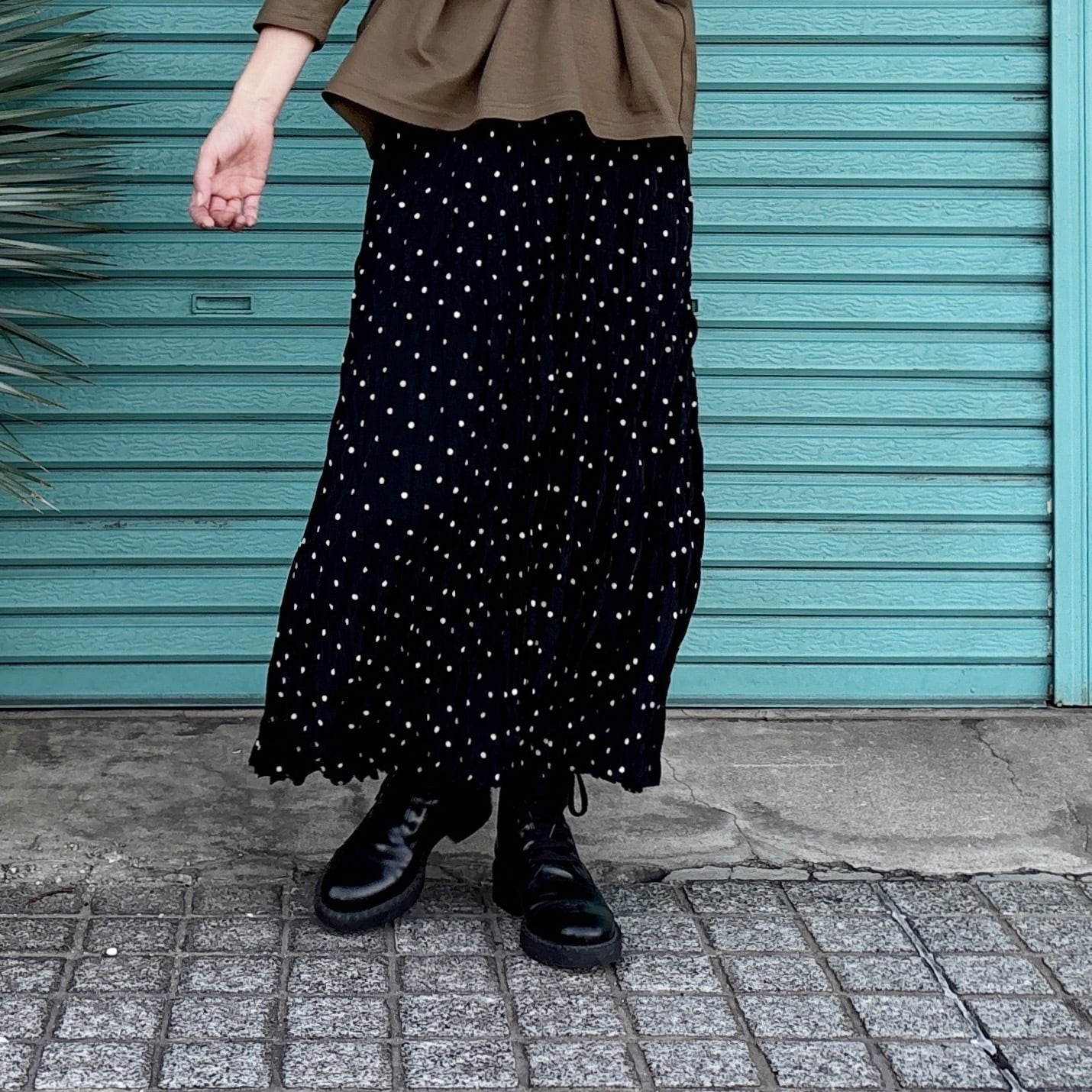 【DOT PRINT CRINKLE SKIRT】 総丈80〜90cm