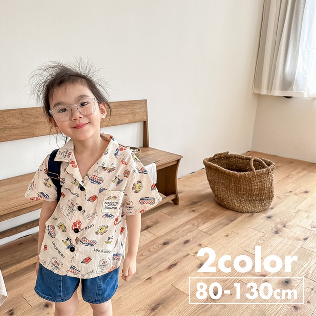 《取寄》 サマーライフシャツ （全２色） ADBB 韓国子供服 トップス シャツ 総柄 柄シャツ アメカジ