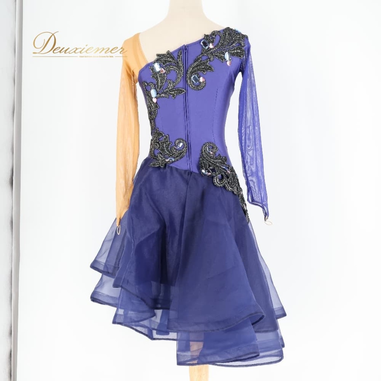 社交ダンス 衣装 ラテン ドレス ワンピース パープル系 ネイビー系 紺 紫 黒 セキネ SEKINE 日本製 レース デモ 競技 ダンス パーティ 発表会 競技用 ラテン用 デモンストレーション 発表会用上品 大人可愛い