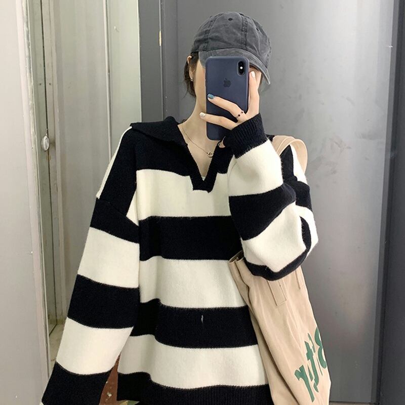 ストライププルオーバー セーター オータムウィンタールーズスタンダードスタイル レトロ スプリング 春物 秋物 冬物 試着室31045945925
