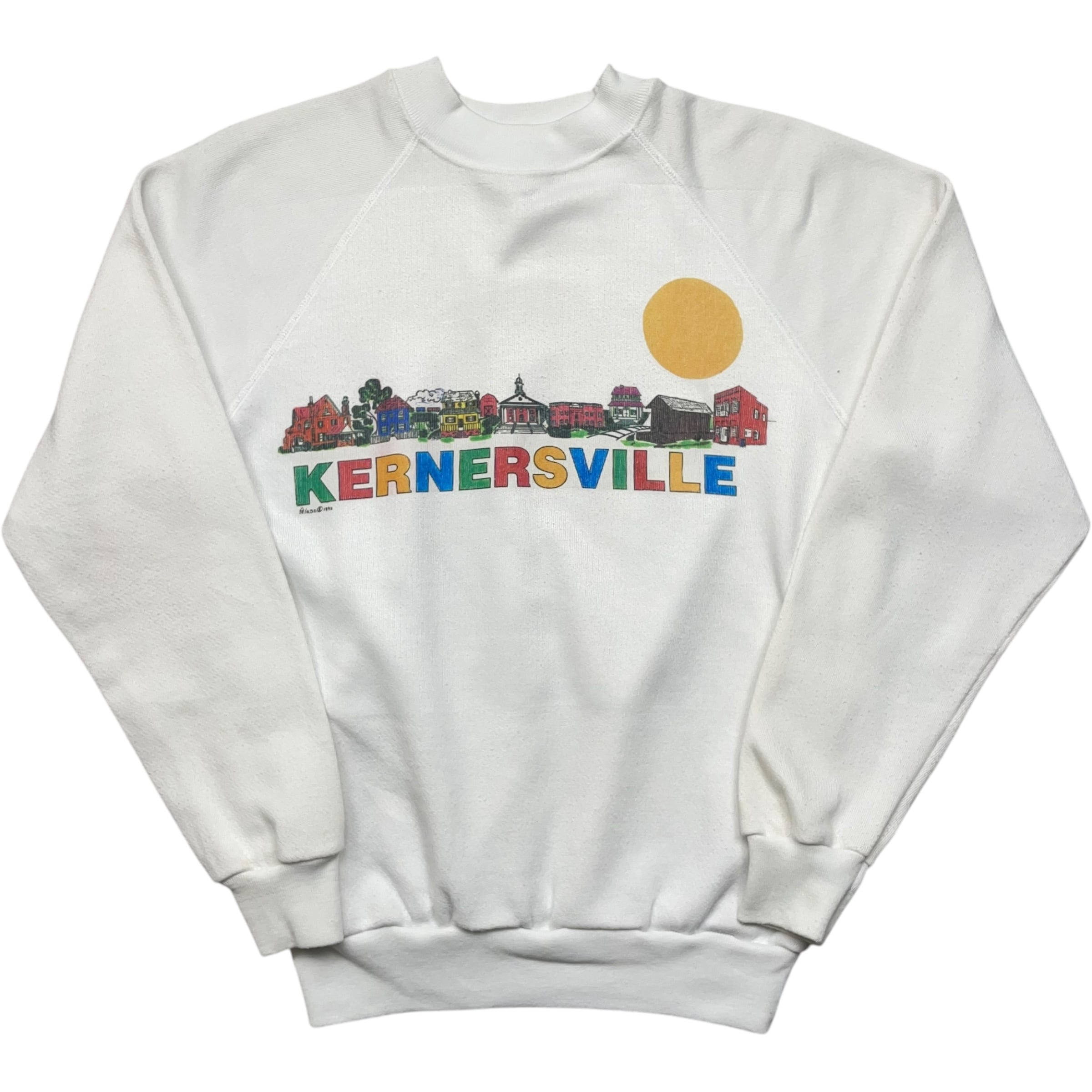 《M》 XPRES KNITS スウェット ラグランスリーブ カーナーズビル プリント ホワイト USA製 80年代 vintage no.6668