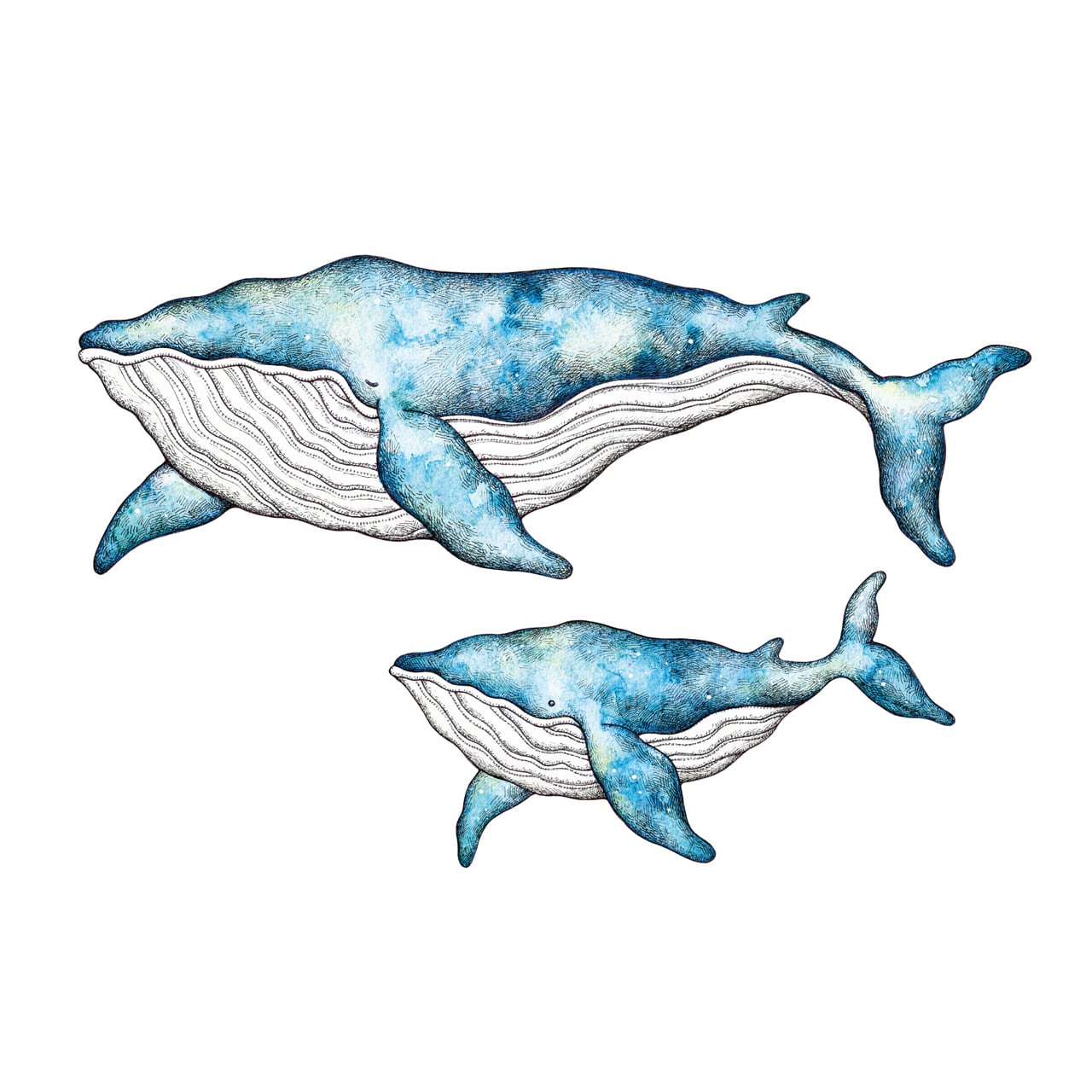 ダウンロード商品】クジラの親子 アートプリント/イラスト複製画