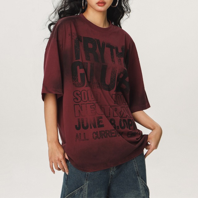 faded english letter print short sleeve tee　フェード英字プリント半袖ティー　J0958