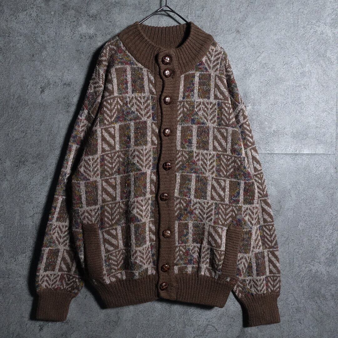 EURO Brown & Beige Geometric Knit Blouson