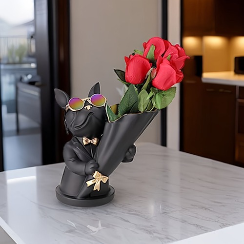 花瓶 ブルドック 犬 フラワーポット ２色展開 ブラック ベージュ オーナメント ユニーク インテリア デスクトップ装飾 玄関装飾 リビング装飾 収納 オブジェ