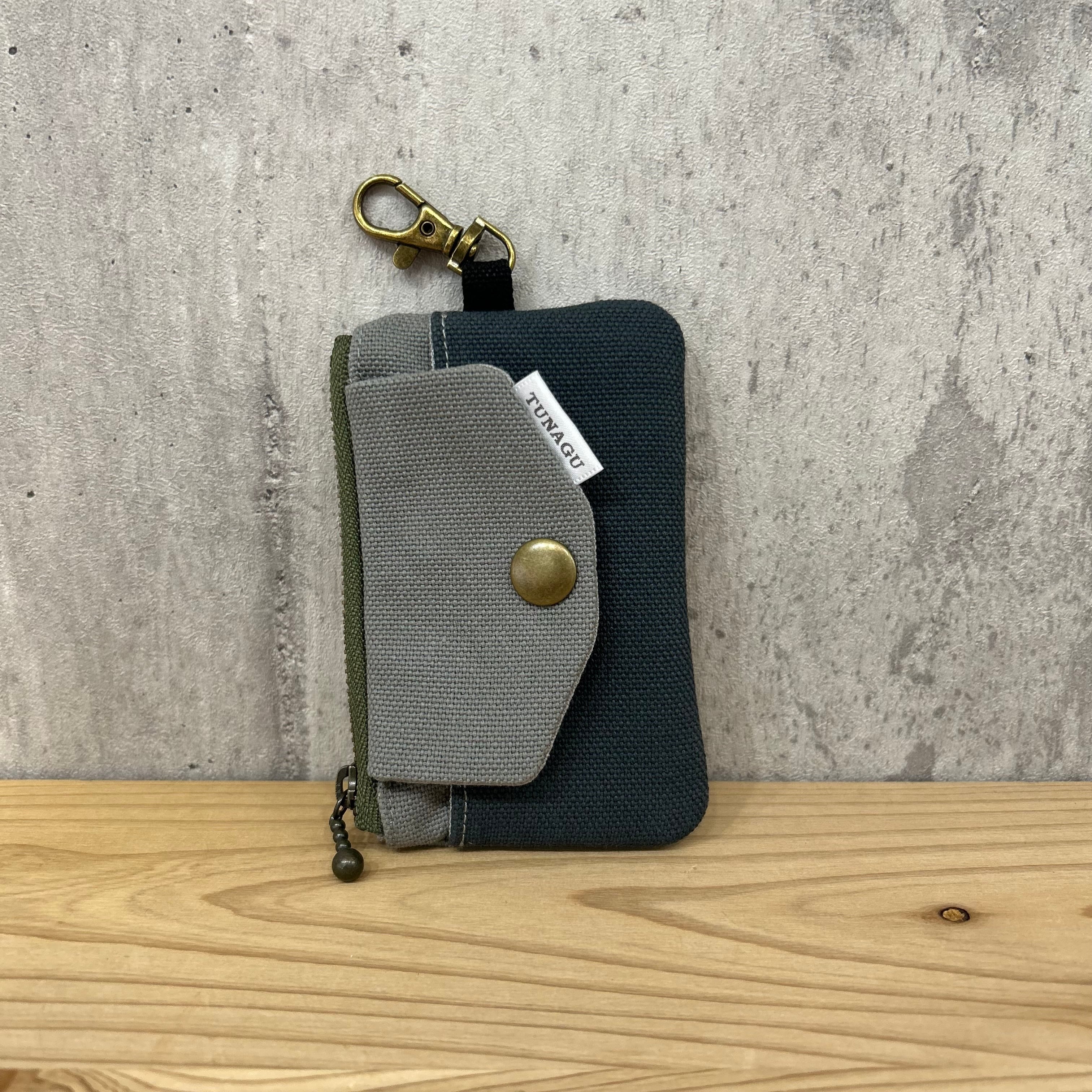 .+*Mini Wallet / カードや小銭、お札入れに【グレー×ディープオーシャン】