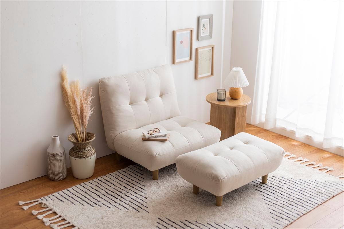 全3色】ふわふわもっちり感が素敵なオットマン付き一人掛けソファ