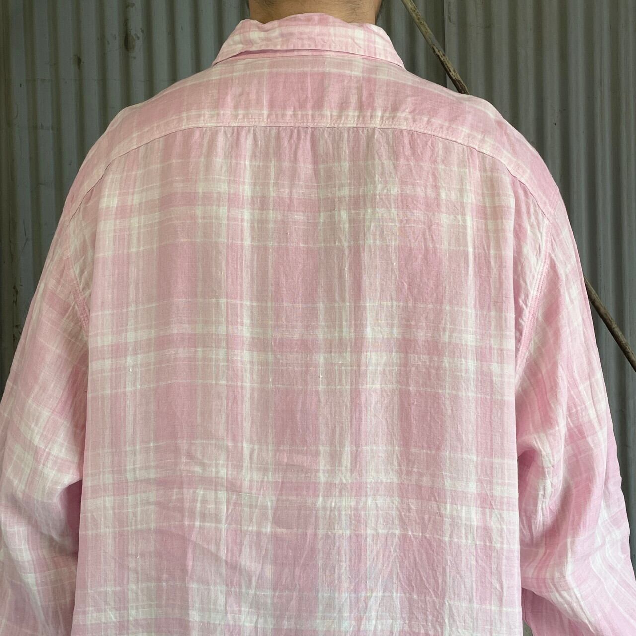 ポロラルフローレン ワンポイントロゴ刺繍リネンシャツ ピンク ビッグサイズ