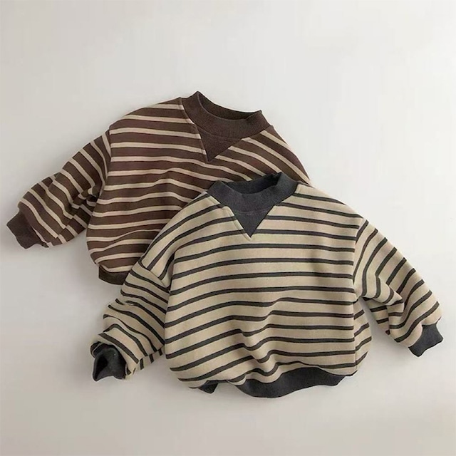 【BABY&KID】冬作裏起毛ストライプ柄スウェットシャツ