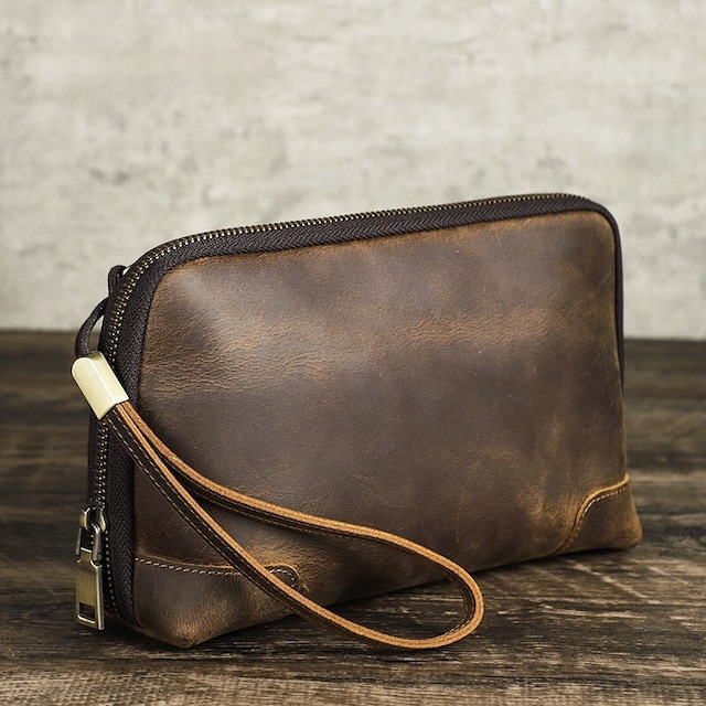 Wide Opening Genuine Leather Clutch Bag / 本革 ワイドオープン レザー クラッチ バッグ