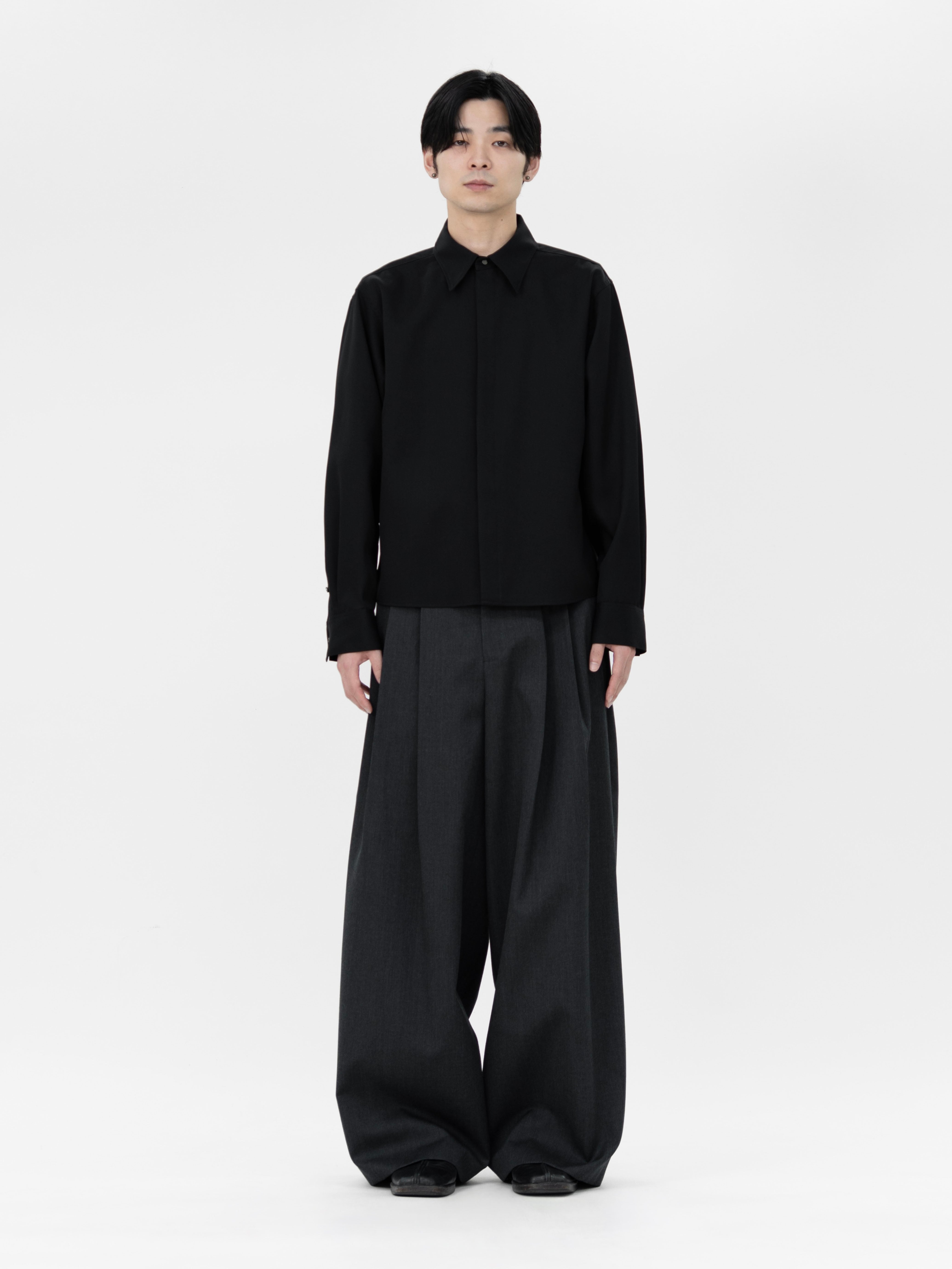 HEAVY WOOL GABARDINE SHORT SHIRT JACKET【BLACK】 | lapiis