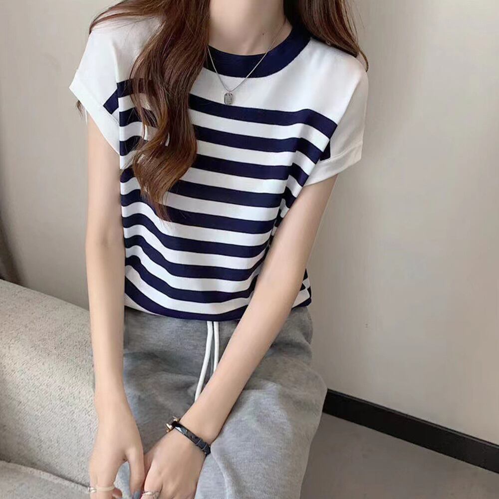 フレンチスリーブ ボーダー ニット レディース 春夏 韓国 おしゃれ 大人 カジュアル きれいめ 薄手 涼しい シンプル インナー トップス 大人可愛い 大人女子