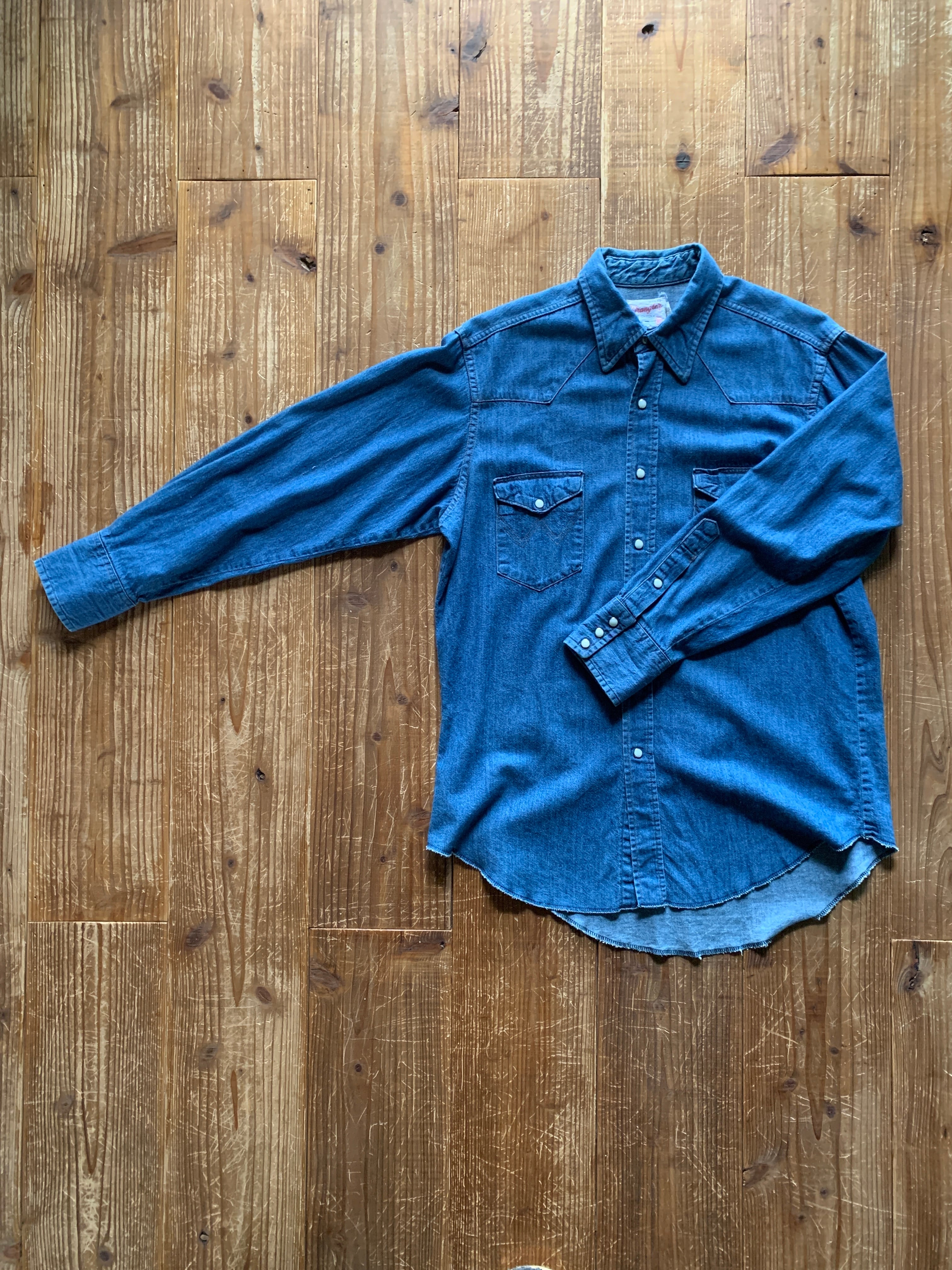 70's Wrangler 70127MW デニムウエスタンシャツ 白タグ USA製 表記(16 1/2 × 33)