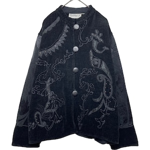 『美品 VINTAGE flashback Leaf lace beads embroidery jacquard sleeve big silhouette over size gobelins jacket』USED 古着 ヴィンテージ リーフ レース ビーズ 刺繍 ジャガード ゴブラン ジャケット