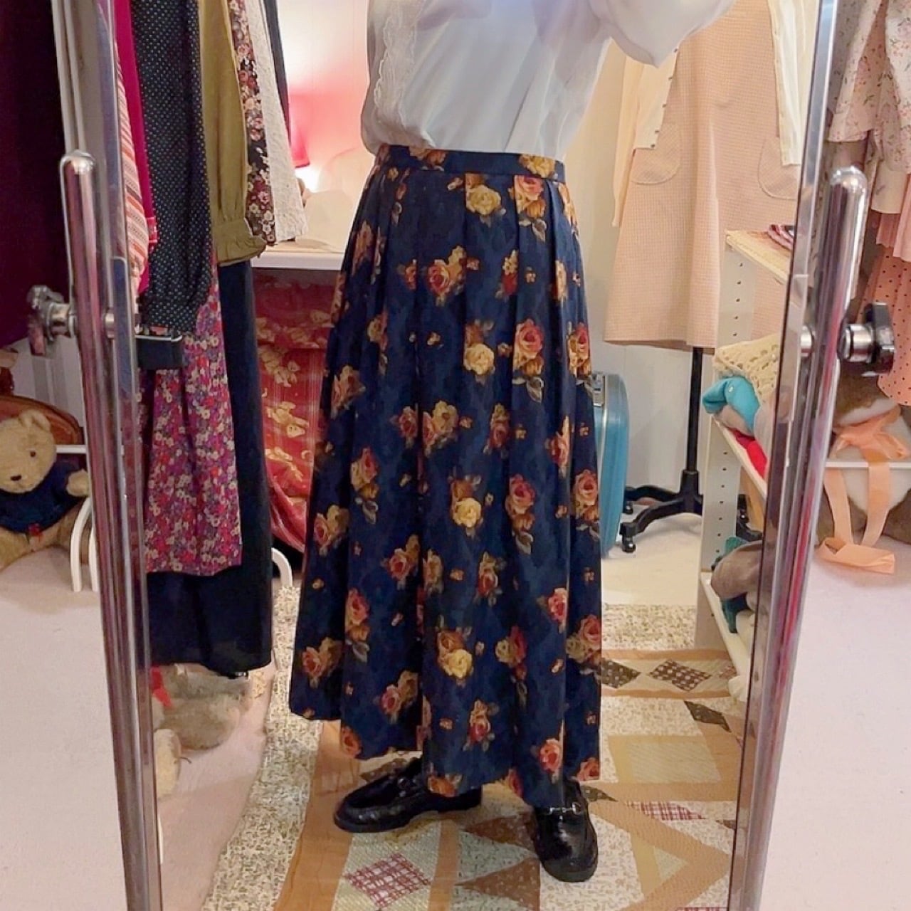 antique rose blue diamond tuck skirt