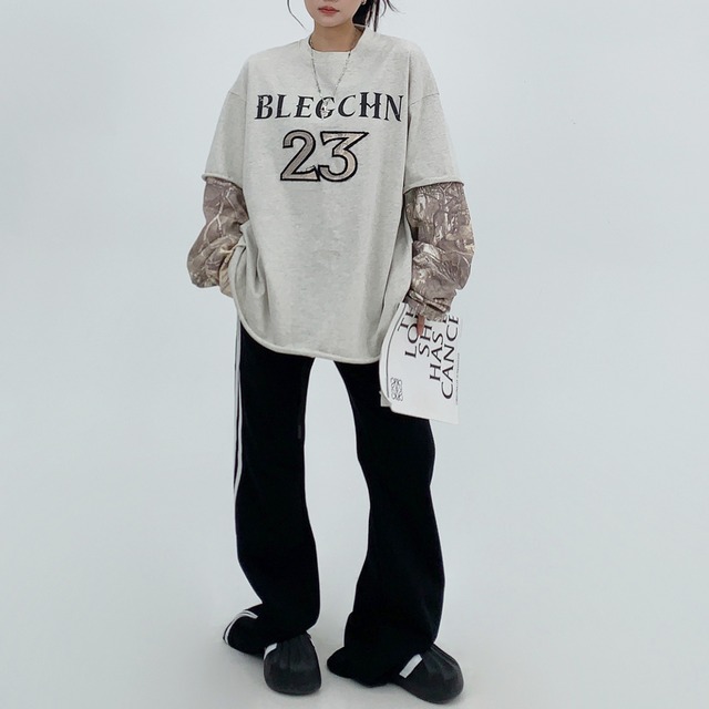 fake two-piece number print tee　フェイクツーピースナンバープリントティー　J0664