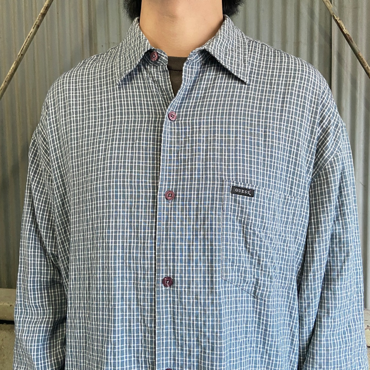 ビッグサイズ GUESS ゲス レーヨン チェックシャツ メンズ2XL 古着 