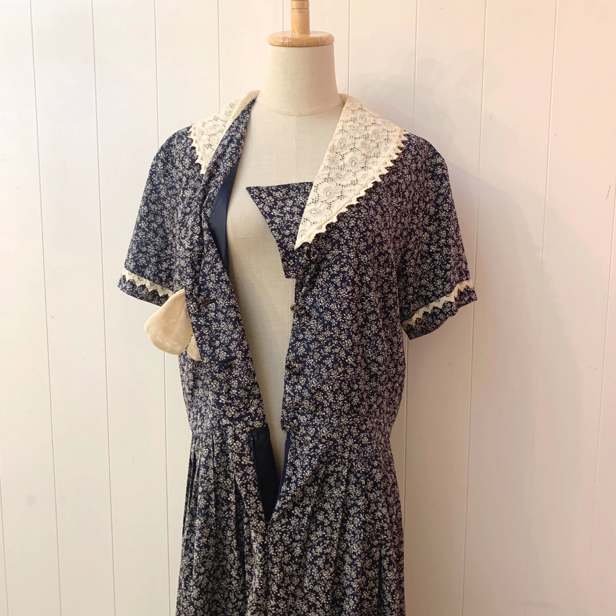 flower lace sailor collar navy one-piece