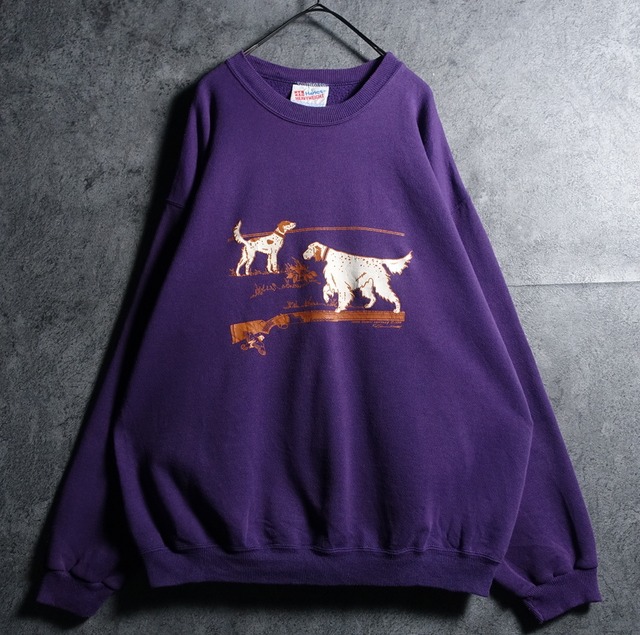 90s "Hanes" Purple Dog Motif Print Design Sweat