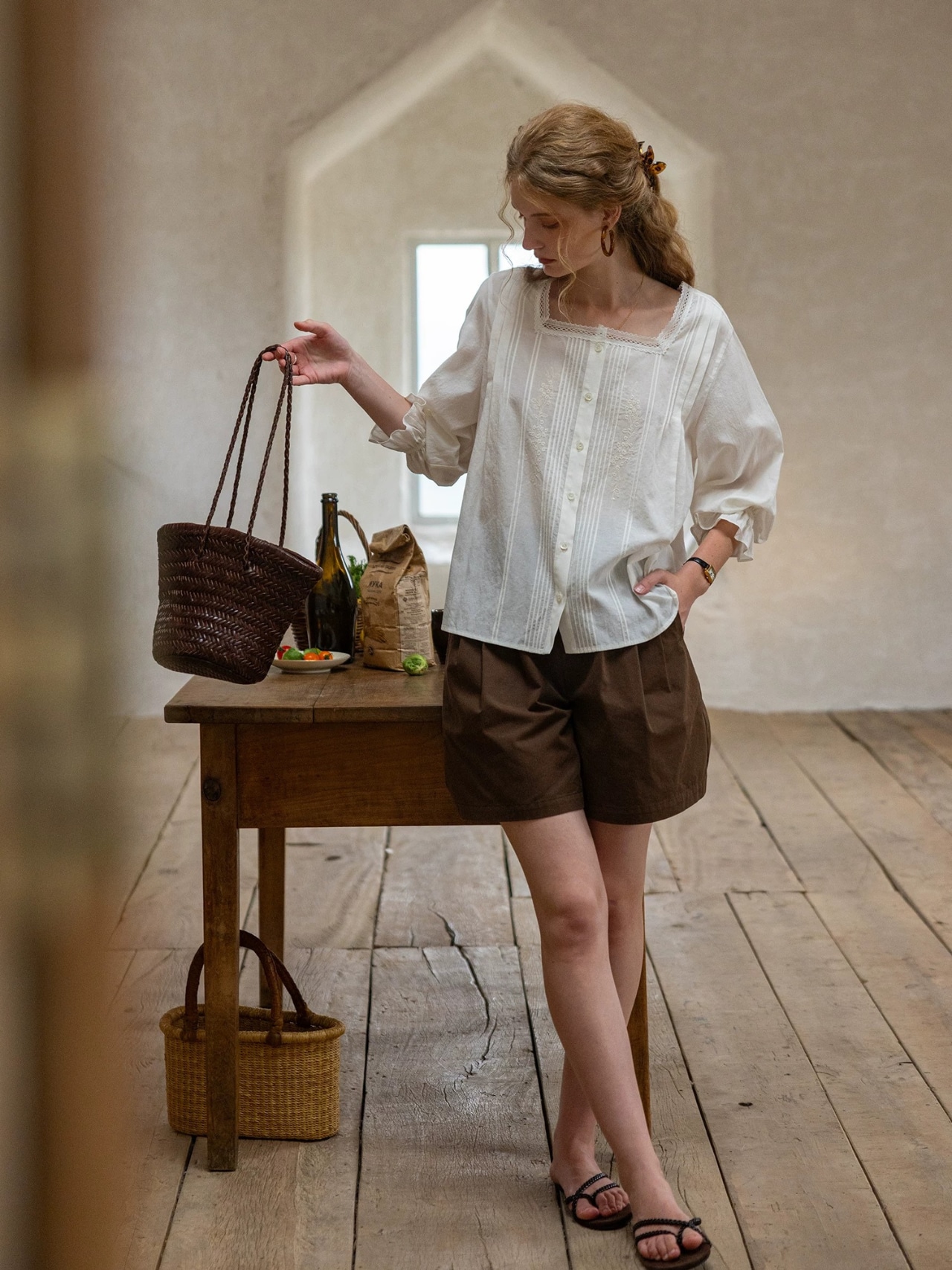 Provence Embroidery Stripe Blouse F0783