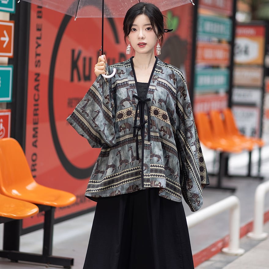 チャイナ風服 羽織り 民族調 エスニック柄 池夏オリジナル 夏服 チャイナ風服 羽織り 民族調 エスニック柄 池夏オリジナル 夏服