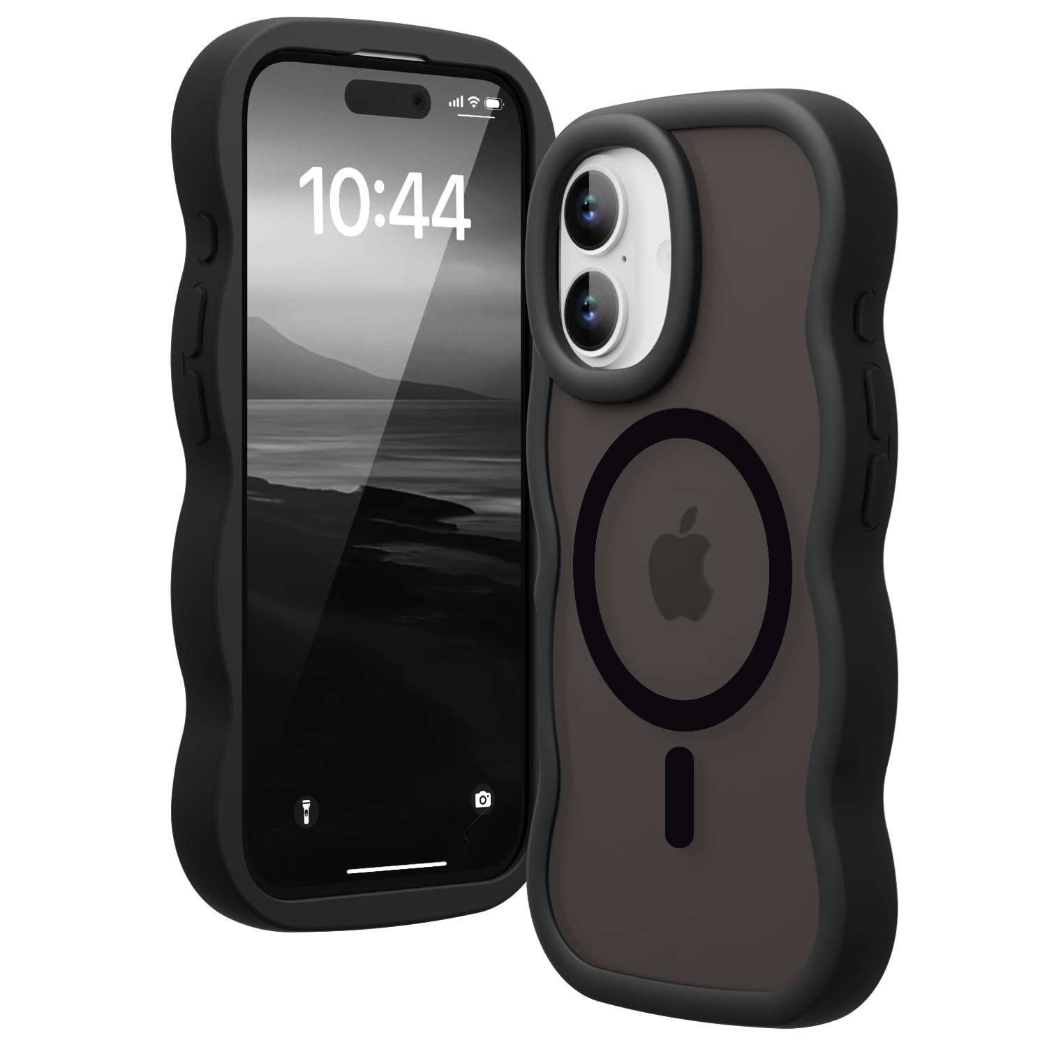 Amzfield iPhone17 ケース MagSafe対応 ブラック ウェーブマット 耐衝撃 指紋防止 マグネット付き
