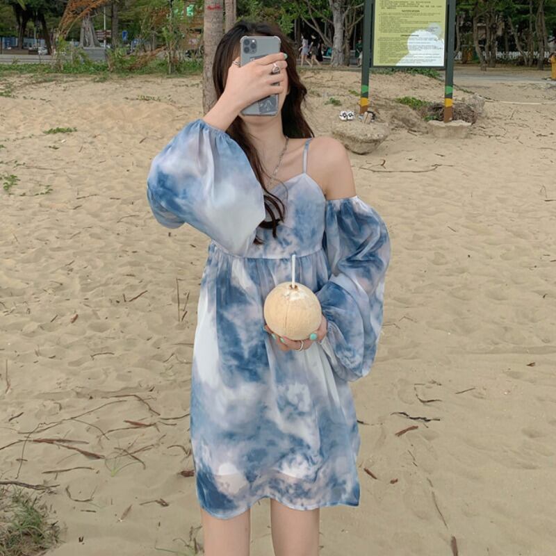 サマースタイルストラップレスシフォンウェストAラインドレス レディース 夏物 ハンチェンe98867396010