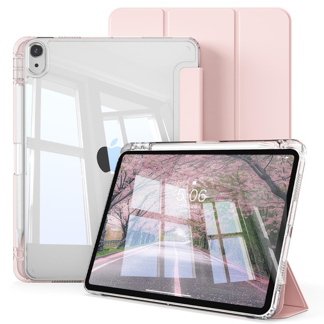 ZOPSGYU iPad A16 11世代 ケース 2025/ iPad 10世代 ケース 2022 透明バックカバー ペンシルホルダー ピンク