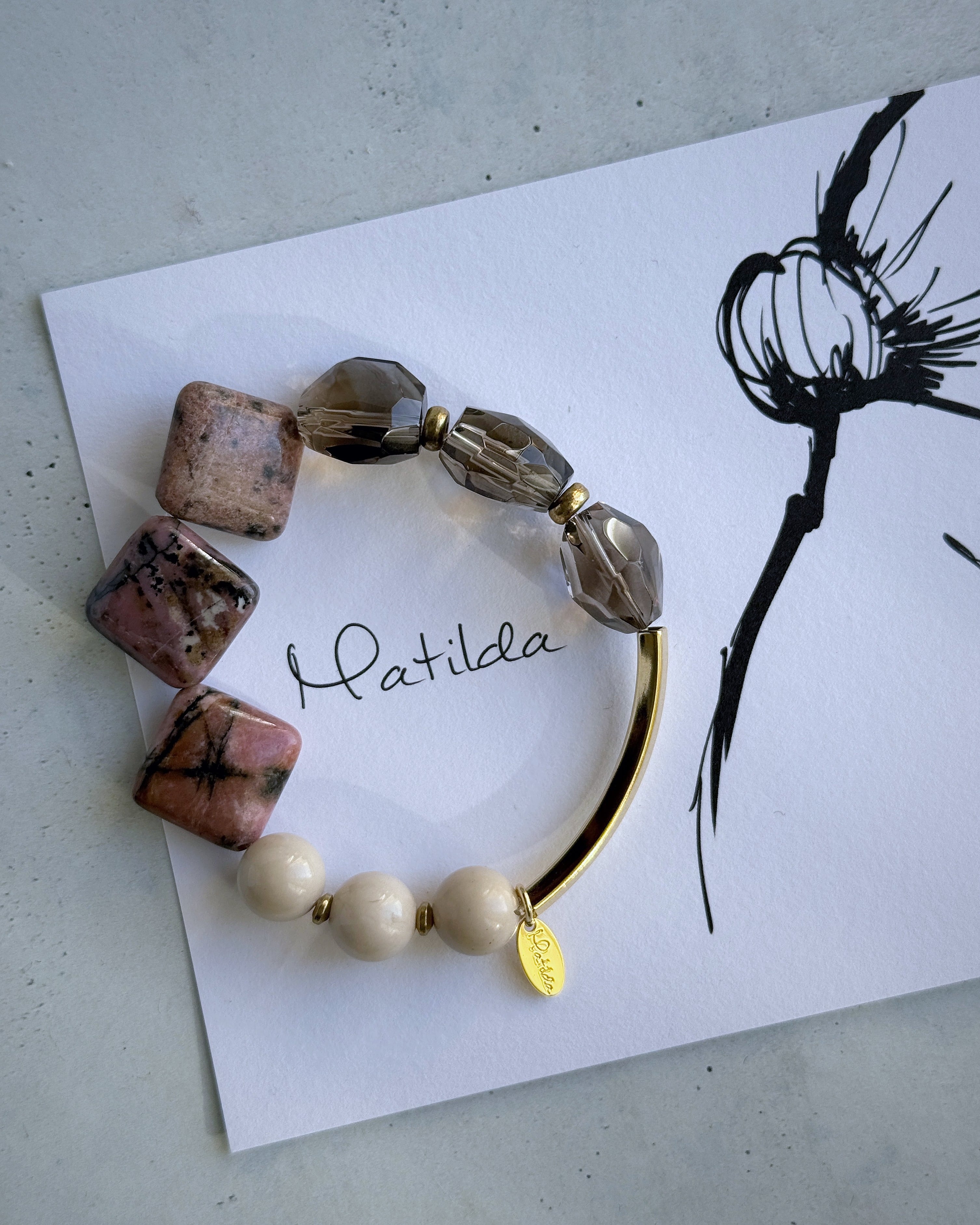 【再販】Tube & stone bracelet(ロードナイト×スモーキークォーツ×リバーストーン)