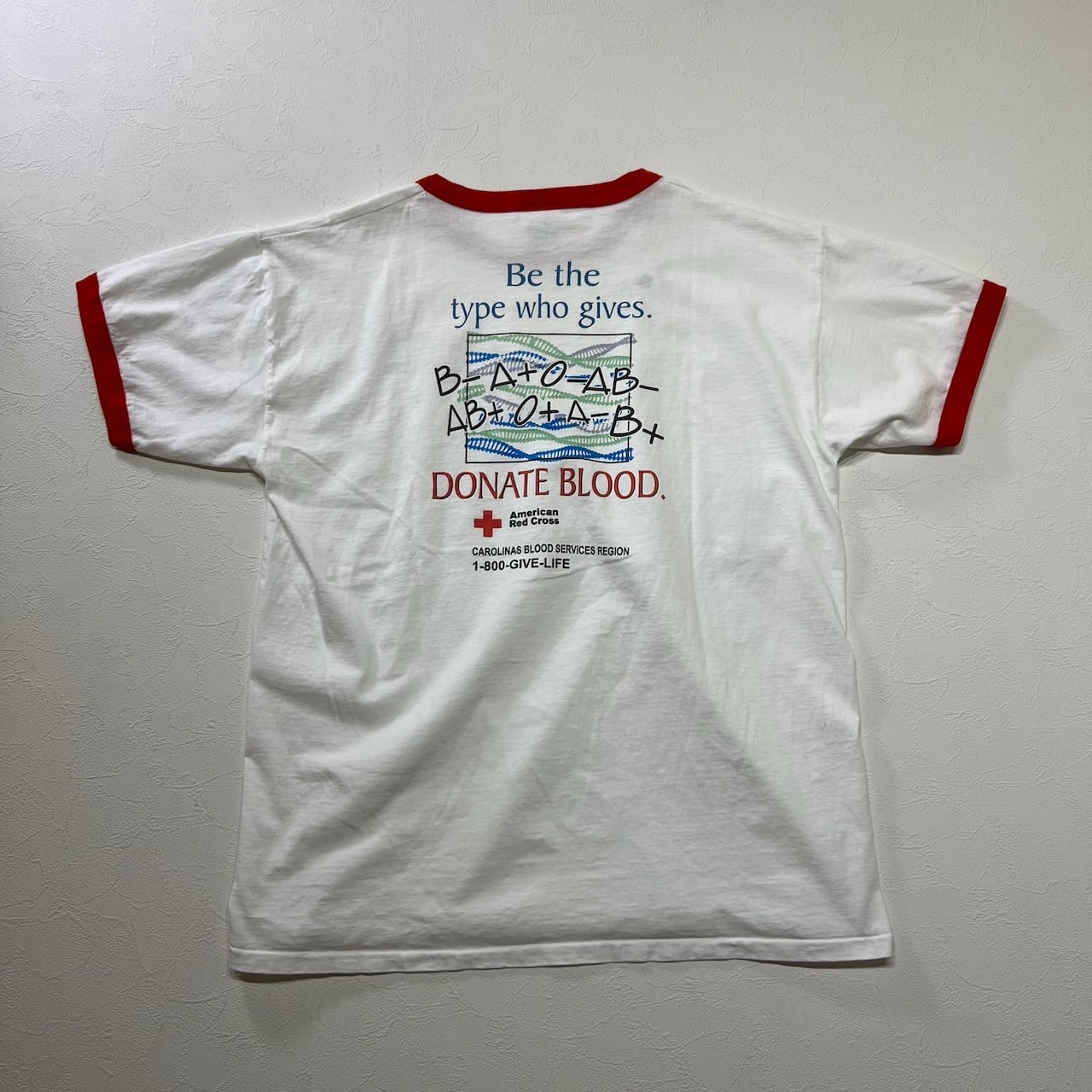 90s USA リンガーT 両面プリント アメリカ赤十字社 Tシャツ ホワイト