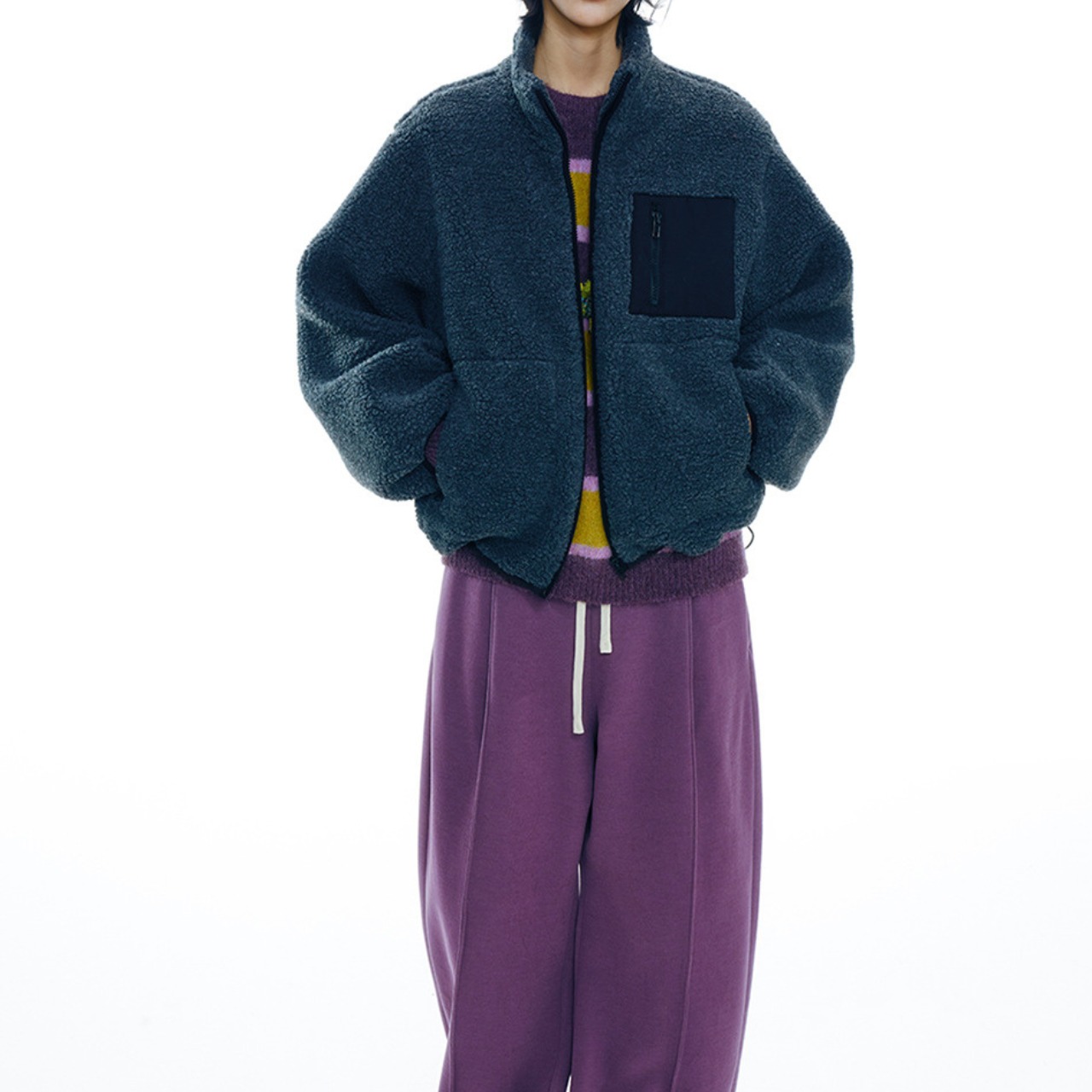 Zip-up Cropped Boa Jacket T4047